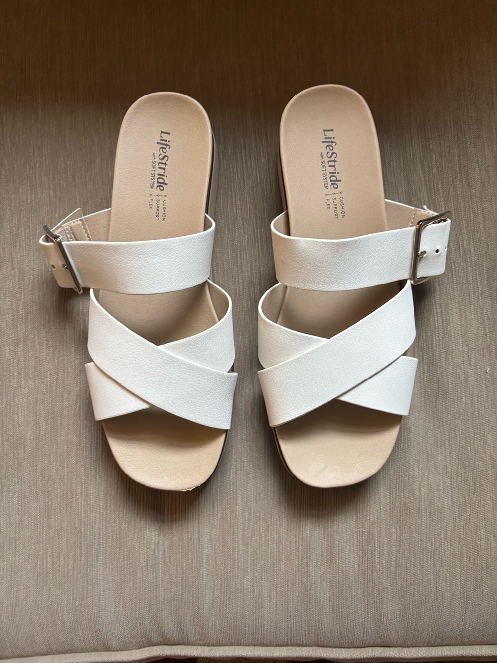 Life Stride White Getaway Slide Sandals